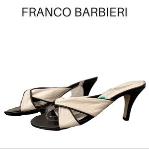 New Franco Barbieri sz 8 black & white leather twist slide heels
